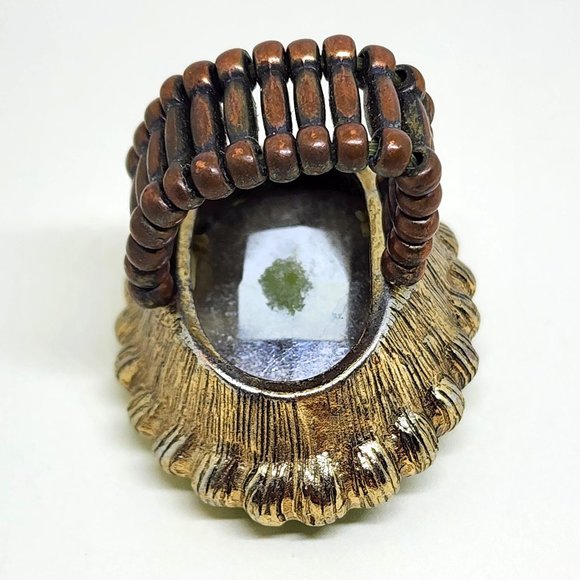 Vintage Green Faceted Gold Setting Chunky Statement Stretch Ring Sz 7+ - Picture 6 of 7